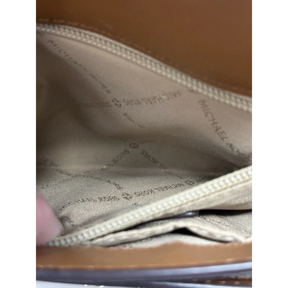 MICHAEL KORS SLOAN EDITOR BROWN MK MEDIUM FLAP CENTER STRIPE MESSENGER BAG